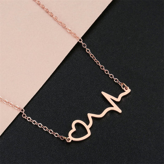 18K Rose Gold-Plated Heartbeat Pendant Necklace, rose gold pendant necklace for women, botanical inspired, front view