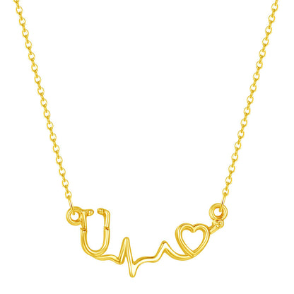 18K Gold-Plated Stethoscope Pendant Necklace, gold pendant necklace for women, elegant gift for her, front view