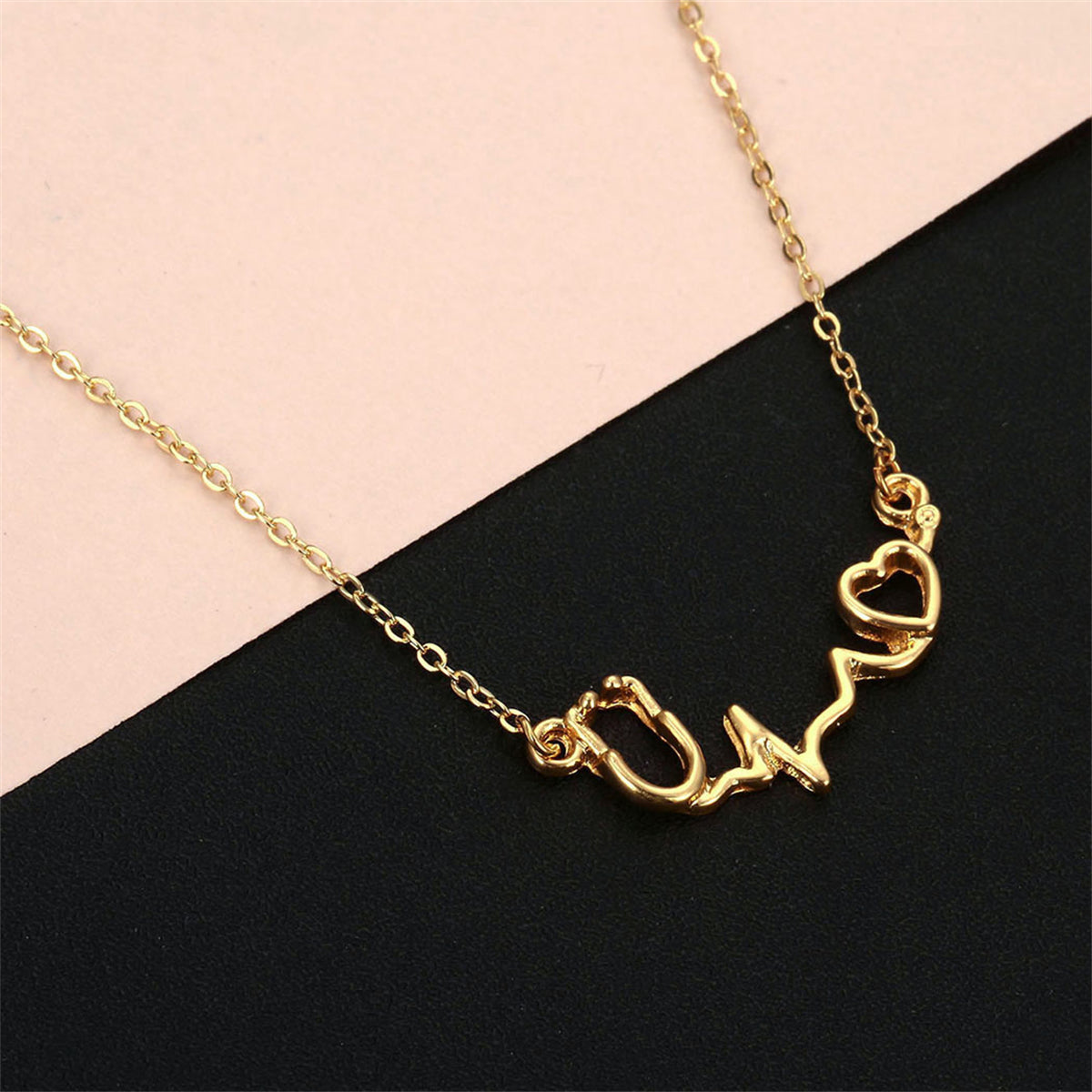 18K Gold-Plated Stethoscope Pendant Necklace, gold pendant necklace for women, elegant gift for her, side view