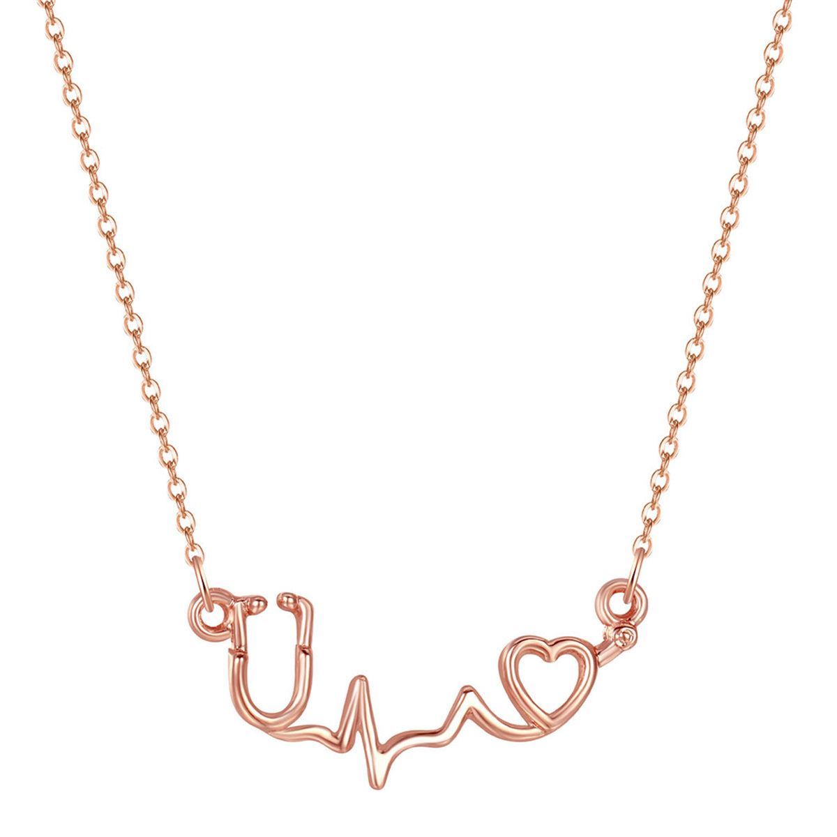 18K Rose Gold-Plated Stethoscope Pendant Necklace, rose gold pendant necklace for women, everyday style, front view