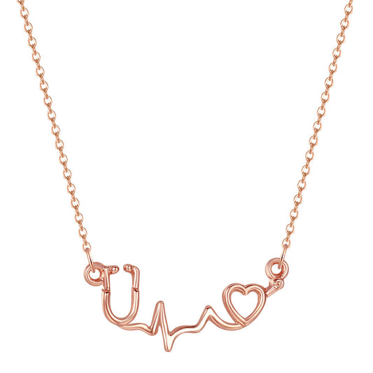 18K Rose Gold-Plated Stethoscope Pendant Necklace, rose gold pendant necklace for women, everyday style, front view
