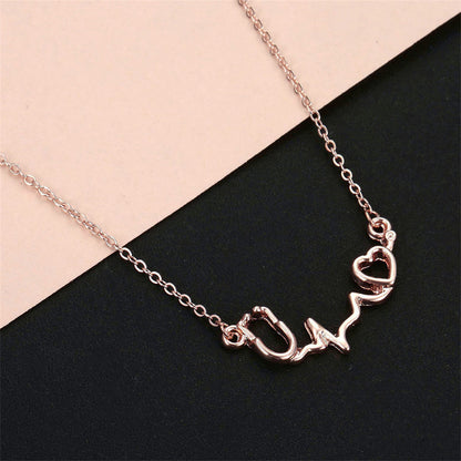 18K Rose Gold-Plated Stethoscope Pendant Necklace, rose gold pendant necklace for women, everyday style, side view
