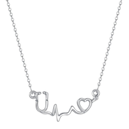Silver-Plated Stethoscope Pendant Necklace, silver pendant necklace for women, vintage-inspired design, front view