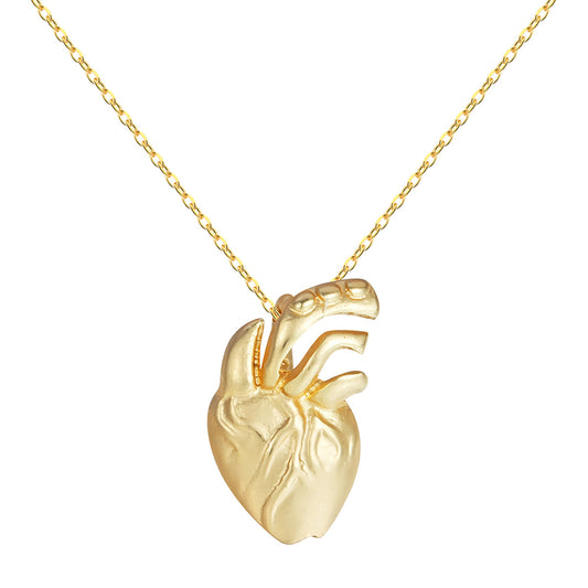 18K Gold-Plated Heart Pendant Necklace, gold pendant necklace for women, elegant gift for her, front view