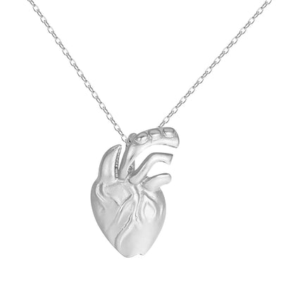 Silver-Plated Heart Pendant Necklace, silver pendant necklace for women, everyday style, front view
