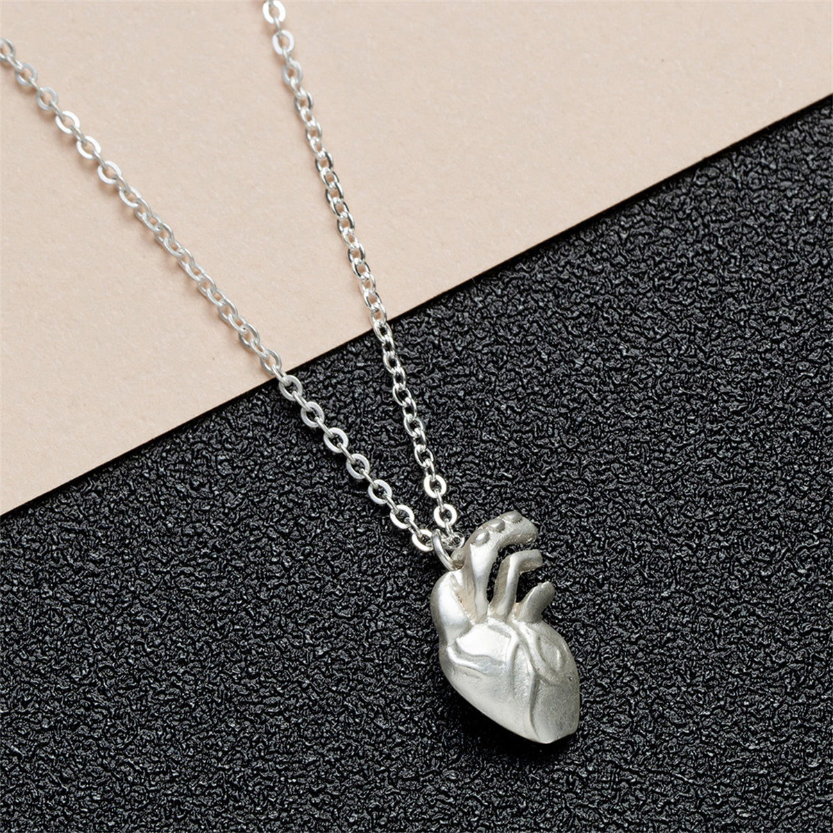 Silver-Plated Heart Pendant Necklace, silver pendant necklace for women, everyday style, side view