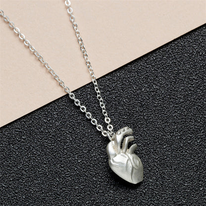 Silver-Plated Heart Pendant Necklace, silver pendant necklace for women, everyday style, side view