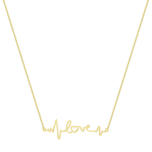 18K Gold-Plated Heartbeat 'Love' Pendant Necklace, gold pendant necklace for women, botanical inspired, front view