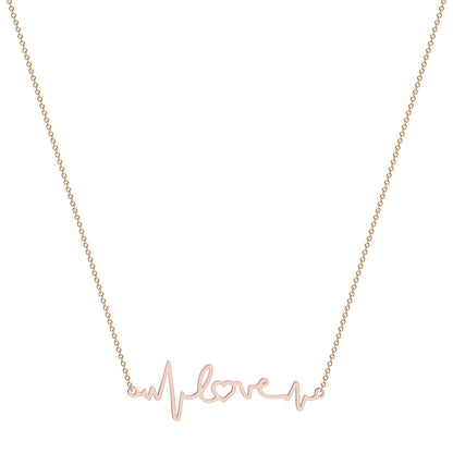 18K Rose Gold-Plated Heartbeat Pendant Necklace, rose gold pendant necklace for women, vintage-inspired design, side view