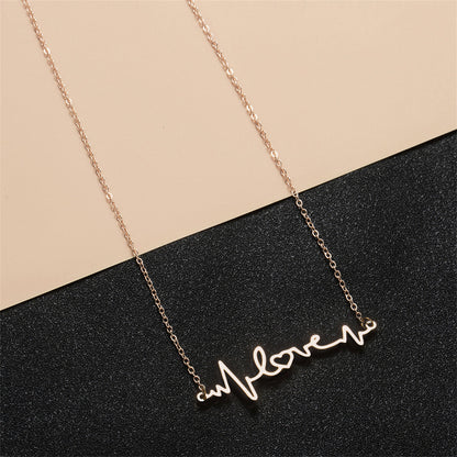 18K Rose Gold-Plated Heartbeat Pendant Necklace, rose gold pendant necklace for women, vintage-inspired design, front view