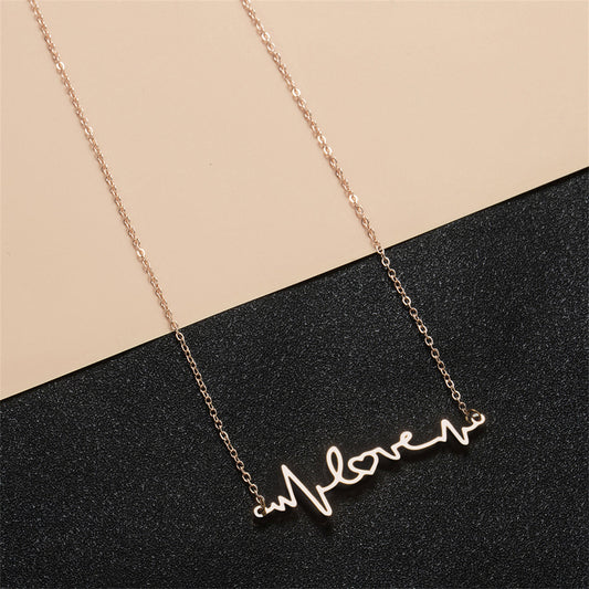 18K Rose Gold-Plated Heartbeat Pendant Necklace, rose gold pendant necklace for women, vintage-inspired design, front view