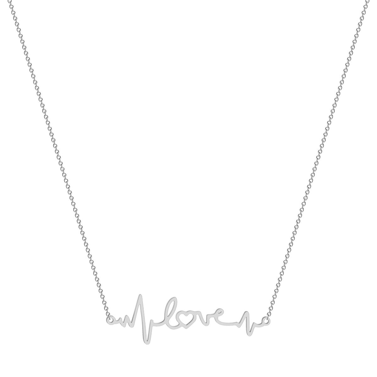 Silver-Plated Heartbeat Pendant Necklace, silver pendant necklace for women, botanical inspired, side view