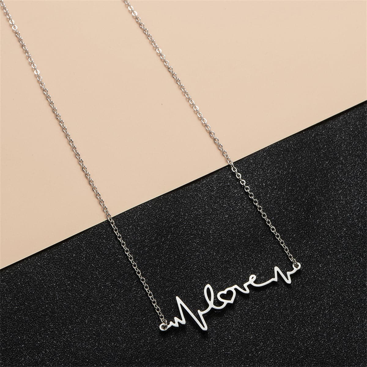 Silver-Plated Heartbeat Pendant Necklace, silver pendant necklace for women, botanical inspired, front view