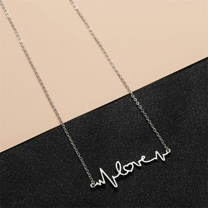 Silver-Plated Heartbeat Pendant Necklace, silver pendant necklace for women, botanical inspired, front view