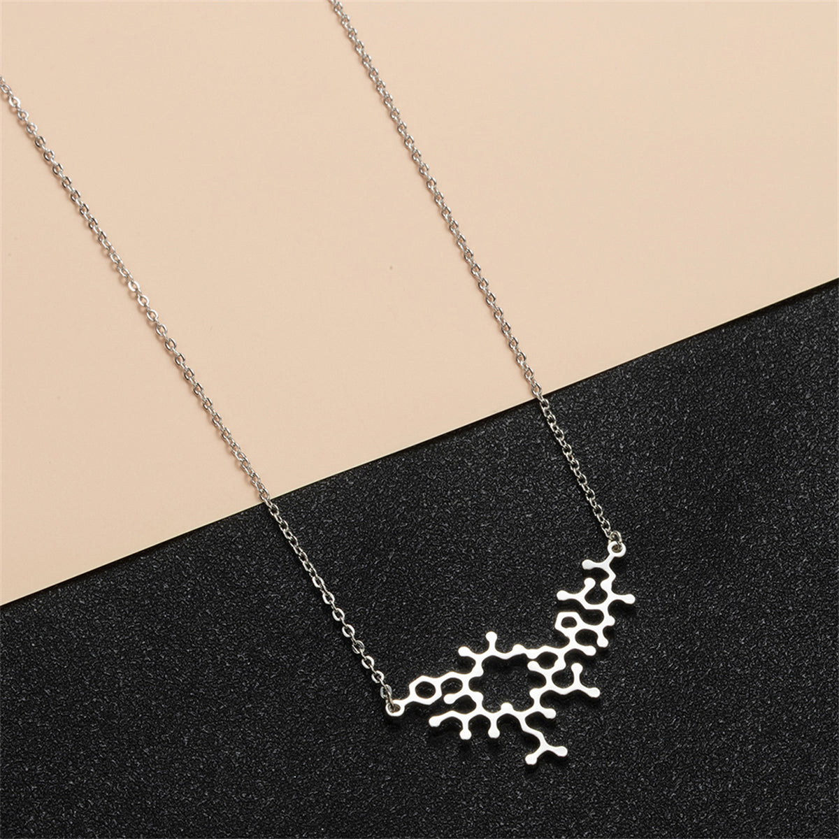 Silver-Plated Neurocyte Pendant Necklace, silver pendant necklace for women, dainty minimalist design, side view