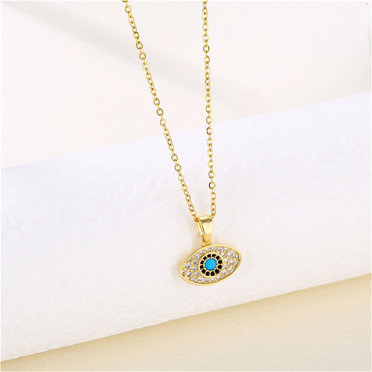Cubic Zirconia & 18K Gold-Plated Eye Pendant Necklace