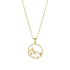 Cubic Zirconia & 18K Gold-Plated Fishtail Round Pendant Necklace