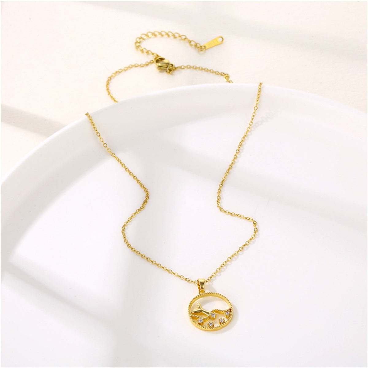 Cubic Zirconia & 18K Gold-Plated Fishtail Round Pendant Necklace
