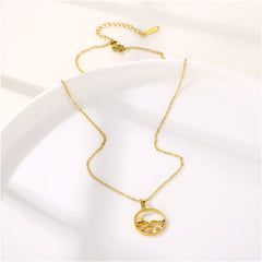 Cubic Zirconia & 18K Gold-Plated Fishtail Round Pendant Necklace