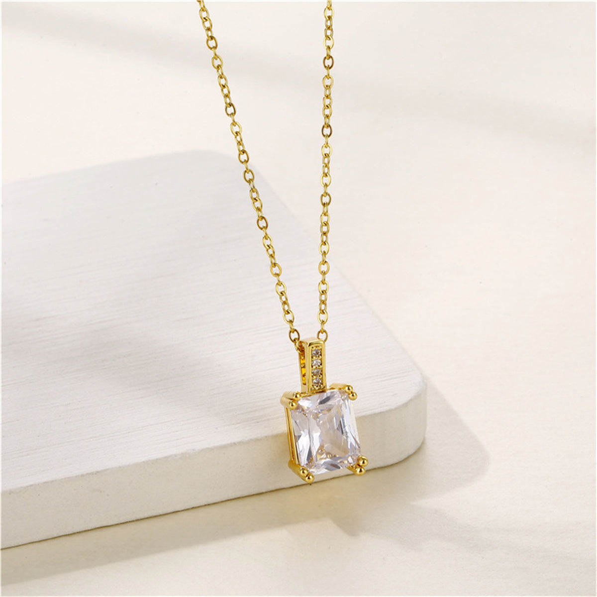 Princess-Cut Crystal & Cubic Zirconia 18K Gold-Plated Pendant Necklace