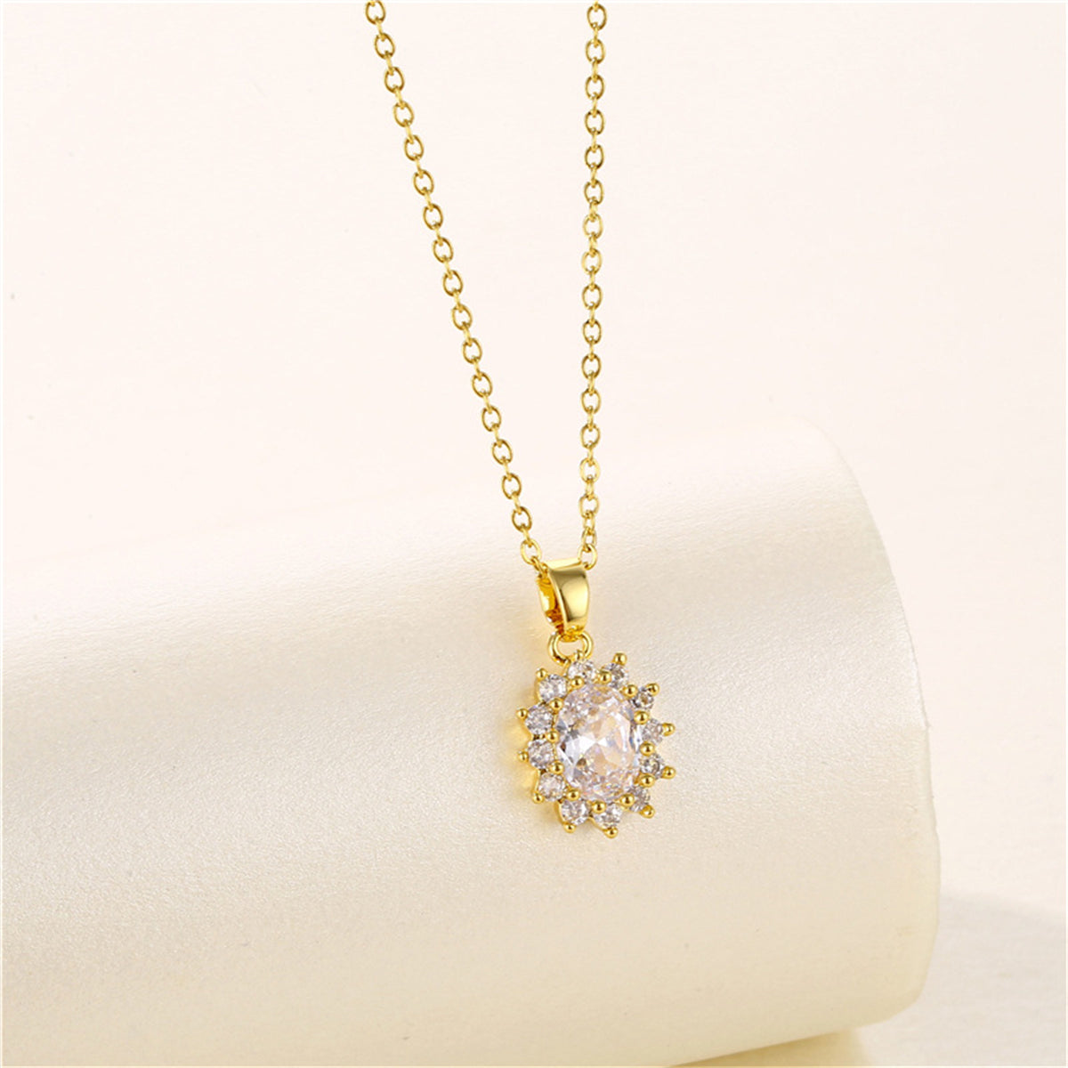 Oval-Cut Crystal & Cubic Zirconia 18K Gold-Plated Botanical Pendant Necklace