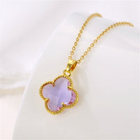 Purple Crystal & Goldtone Quatrefoil Pendant Necklace