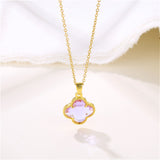 Purple Crystal & Goldtone Quatrefoil Pendant Necklace