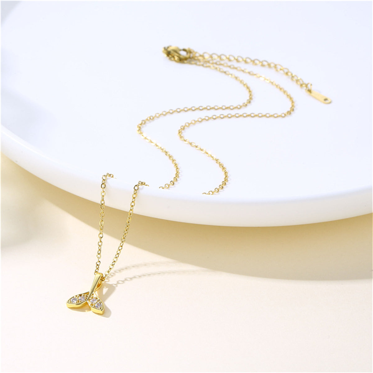 Cubic Zirconia & 18K Gold-Plated Fishtail Pendant Necklace