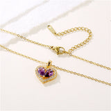 Purple Crystal & Cubic Zirconia Heart Pendant Necklace