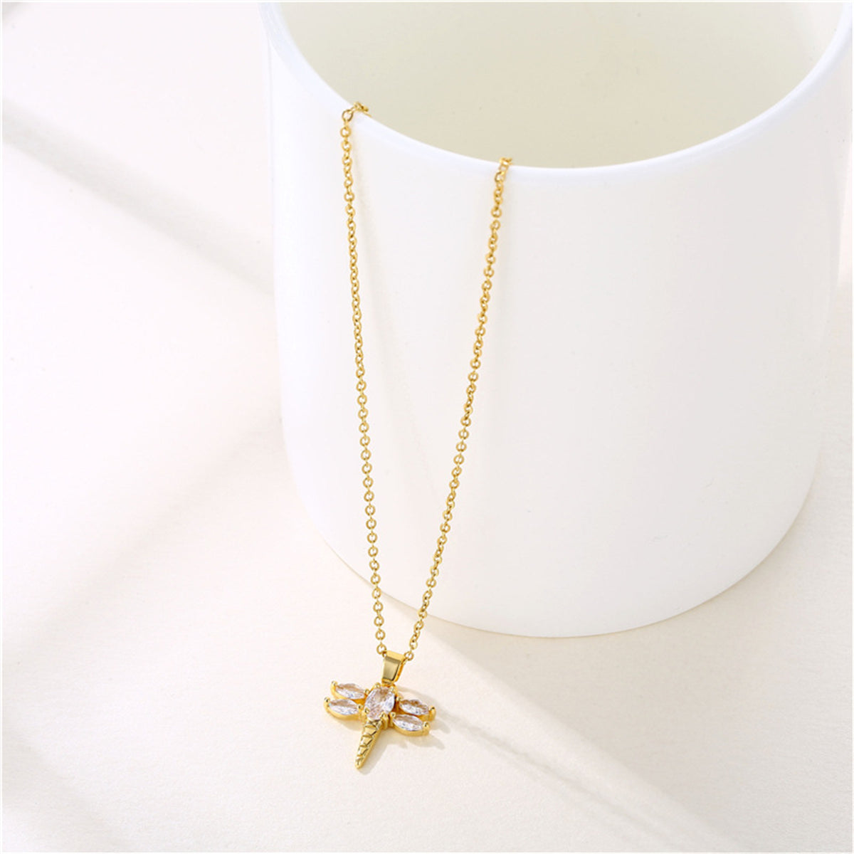 Crystal & 18K Gold-Plated Dragonfly Pendant Necklace