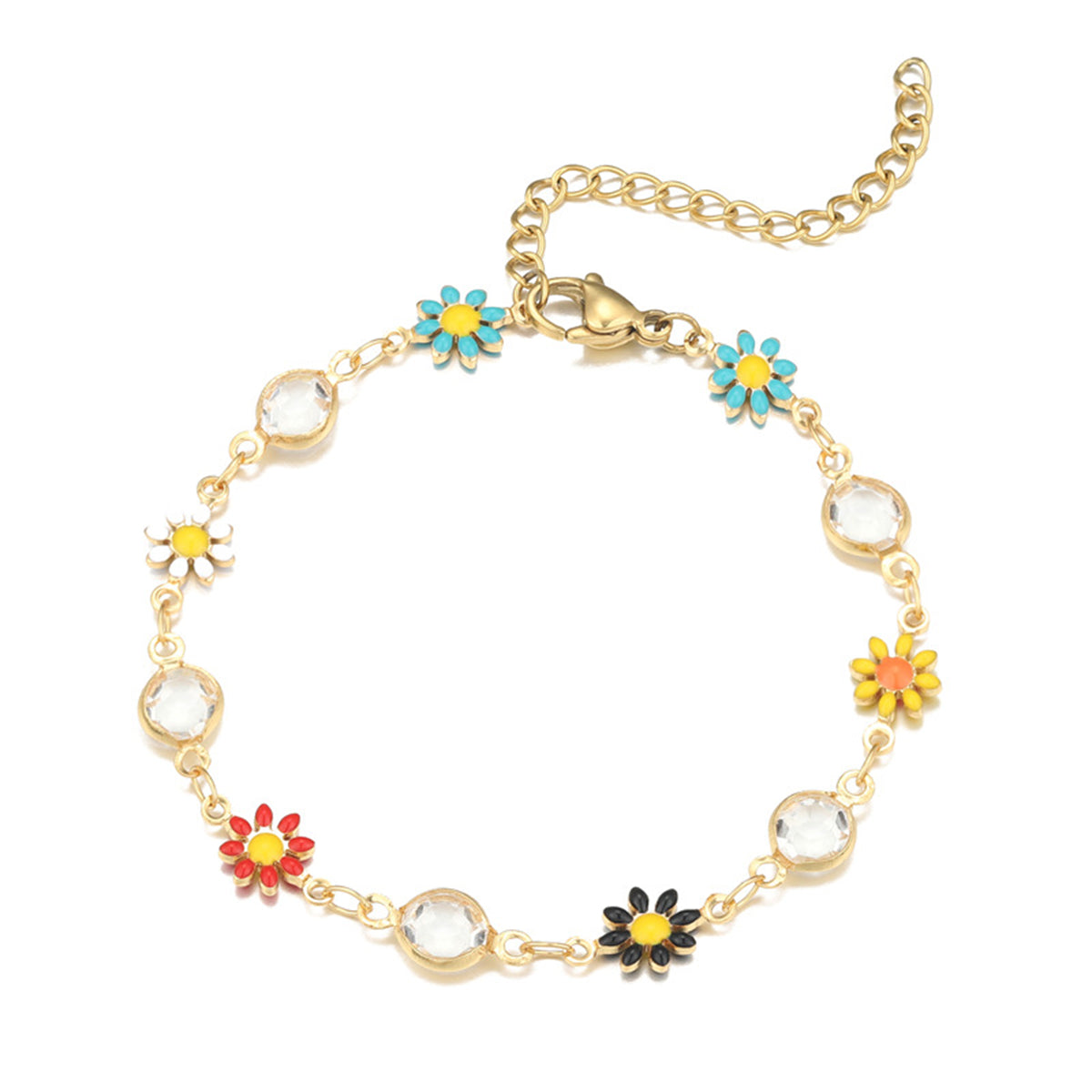 Clear Crystal & Multicolor Enamel 18K Gold-Plated Mum Station Bracelet