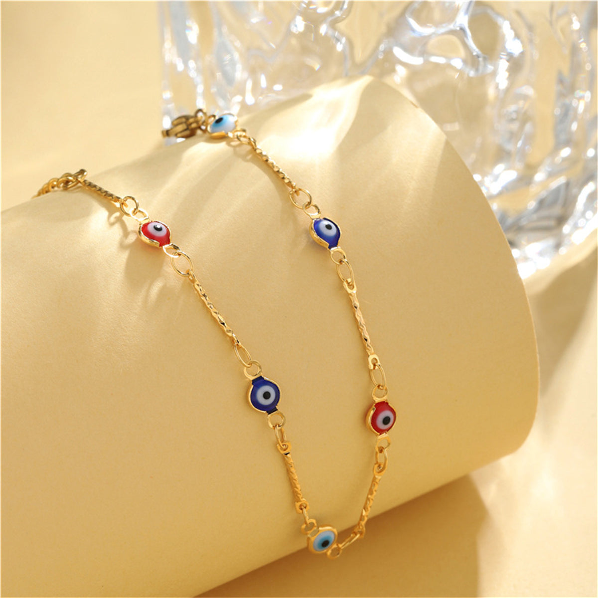Navy Multicolor Acrylic and 18K Gold-Plated Eye Station Bracelet, gold bracelet for women, everyday style, lifestyle look