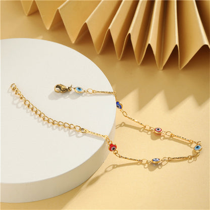 Navy Multicolor Acrylic and 18K Gold-Plated Eye Station Bracelet, gold bracelet for women, everyday style, detail close-up