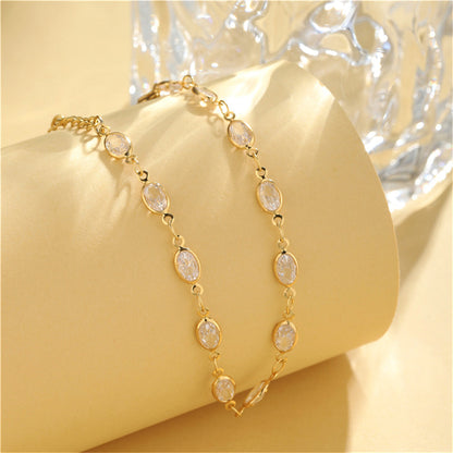 Crystal and 18K Gold-Plated Oval Station Bracelet, gold bracelet for women, botanical inspired, lifestyle look