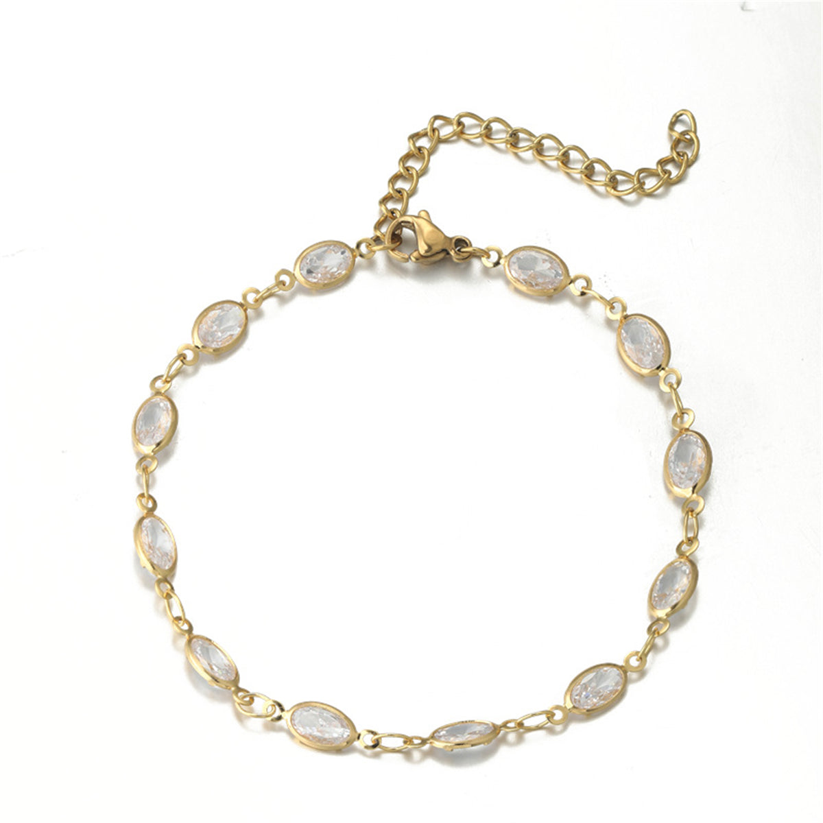 Crystal and 18K Gold-Plated Oval Station Bracelet, gold bracelet for women, botanical inspired, styled look
