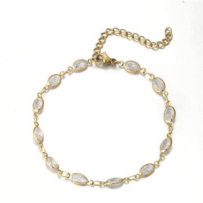 Crystal and 18K Gold-Plated Oval Station Bracelet, gold bracelet for women, botanical inspired, styled look