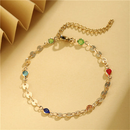 Colored Crystal and 18K Gold-Plated Chain Bracelet, gold bracelet for women, elegant gift for her, front view