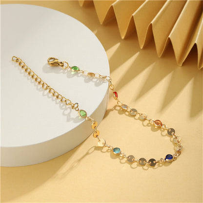 Colored Crystal and 18K Gold-Plated Chain Bracelet, gold bracelet for women, elegant gift for her, side view