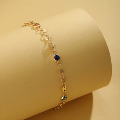 Colored Crystal and 18K Gold-Plated Chain Bracelet, gold bracelet for women, elegant gift for her, detail close-up