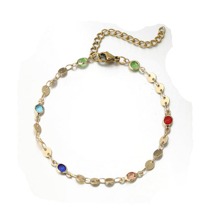 Colored Crystal and 18K Gold-Plated Chain Bracelet, gold bracelet for women, elegant gift for her, styled look