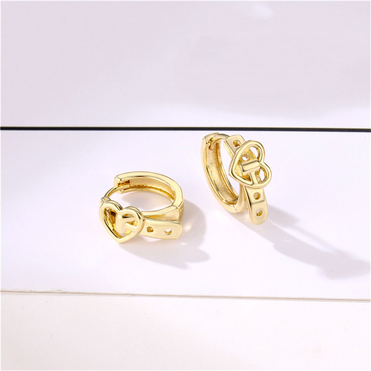 18K Gold-Plated Heart Belt Huggie Earrings