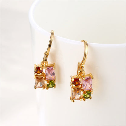 Pink Crystal and Cubic Zirconia Rectangle Huggie Earrings, huggie earrings, elegant gift for her, lifestyle look
