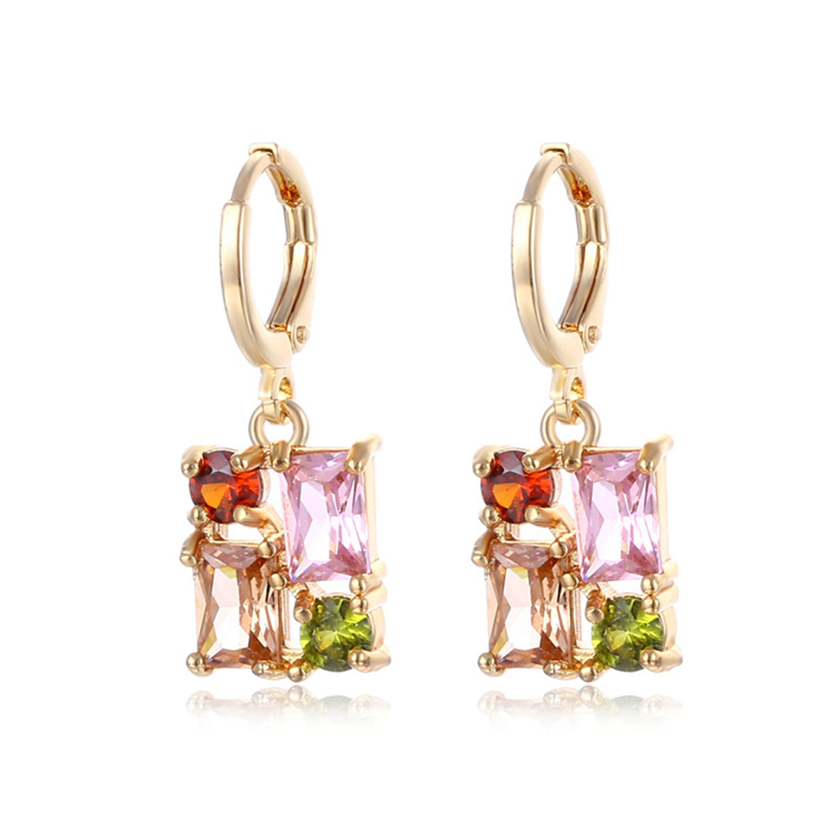 Pink Crystal and Cubic Zirconia Rectangle Huggie Earrings, huggie earrings, elegant gift for her, styled look