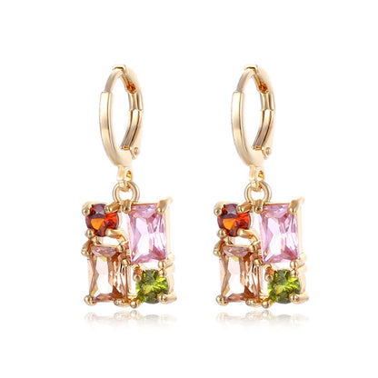 Pink Crystal and Cubic Zirconia Rectangle Huggie Earrings, huggie earrings, elegant gift for her, styled look