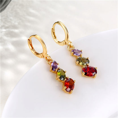 Crystal and 18K Gold-Plated Oval-Cut Huggie Earrings, gold huggie earrings, everyday style, front view