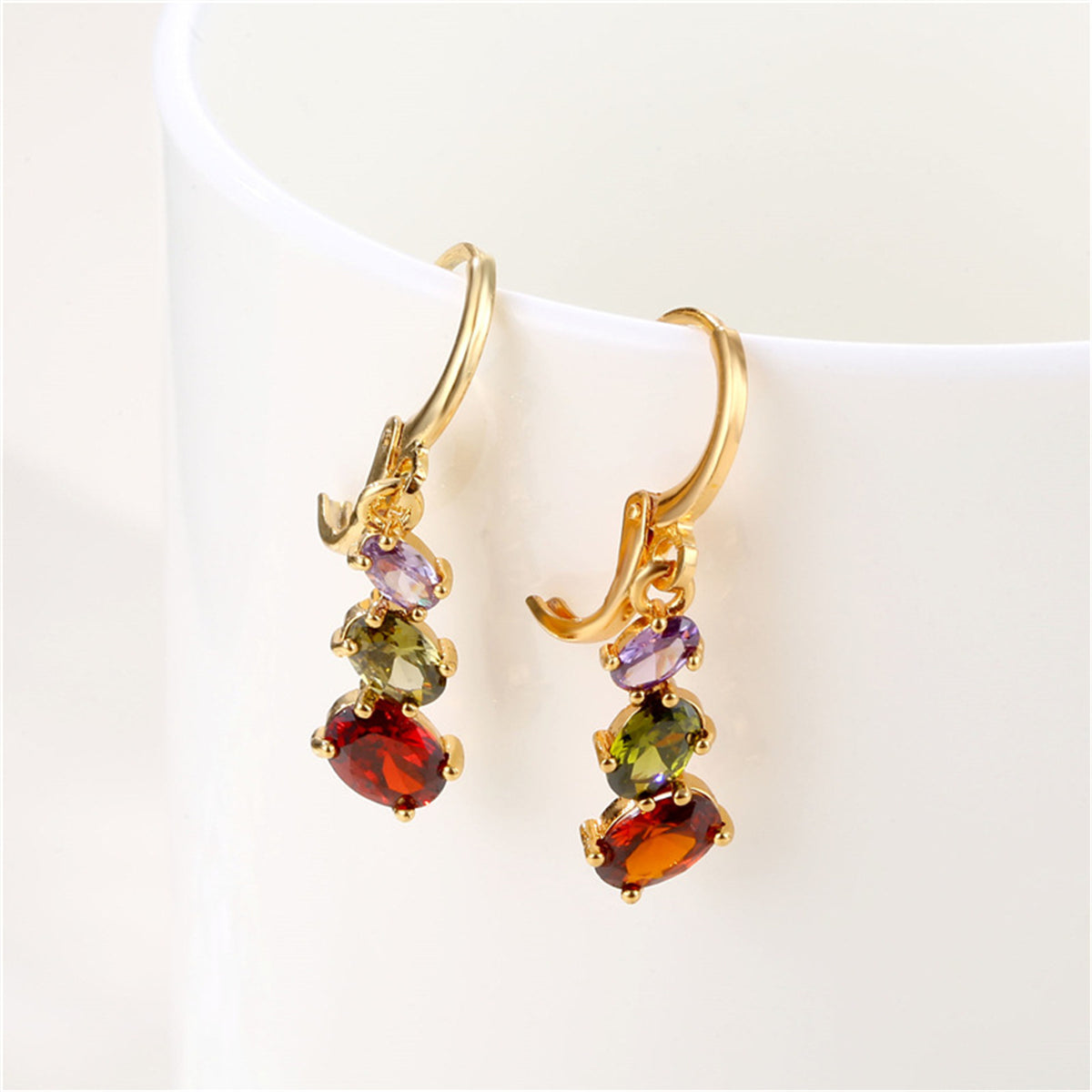 Crystal and 18K Gold-Plated Oval-Cut Huggie Earrings, gold huggie earrings, everyday style, lifestyle look