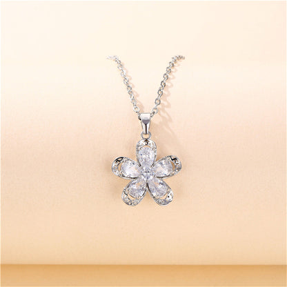 Crystal and Silver-Plated Floral Pendant Necklace, silver pendant necklace for women, vintage-inspired design, front view
