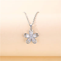 Crystal & Silvertone Floral Pendant Necklace