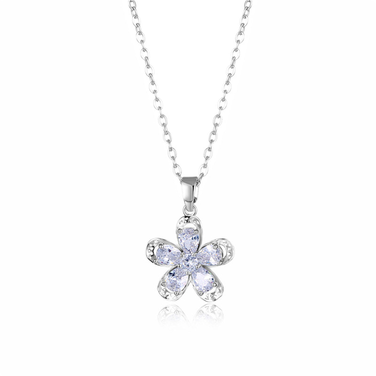 Crystal and Silver-Plated Floral Pendant Necklace, silver pendant necklace for women, vintage-inspired design, side view