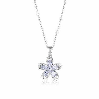 Crystal and Silver-Plated Floral Pendant Necklace, silver pendant necklace for women, vintage-inspired design, side view